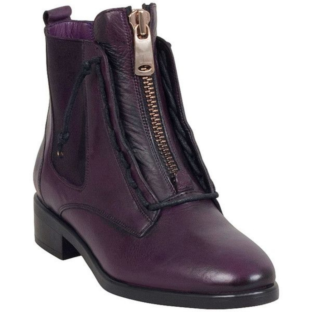 Miz Mooz Purple Leather Front-Zip Ankle Boots